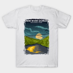 New River Gorge National Park at Night Vintage Minimal Travel Poster T-Shirt